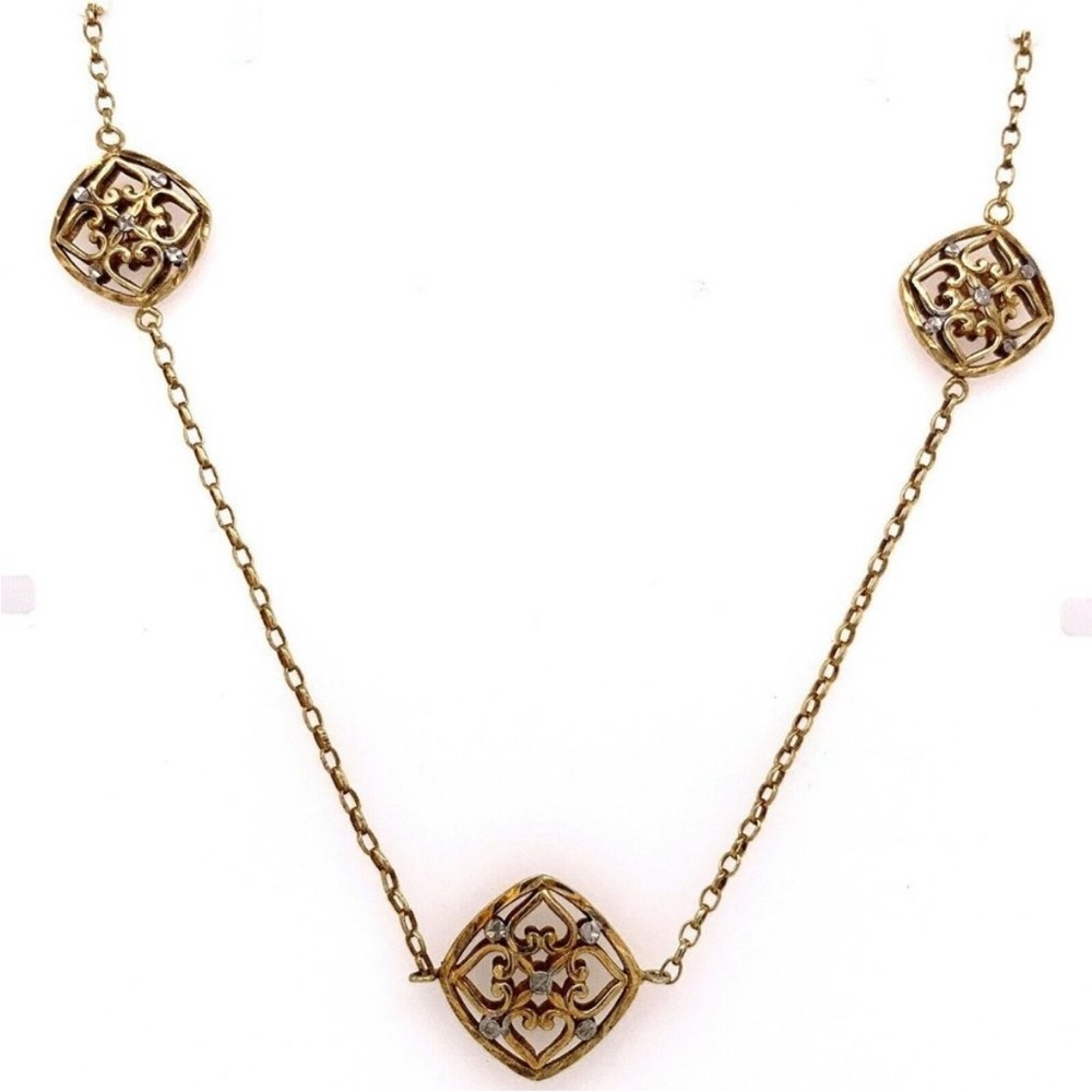DSGR Aucara Gold over Sterling Silver 18” Station Necklace! Hearts Filigree! 22